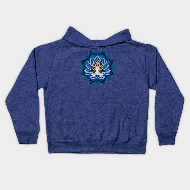 Blue Mandala Woman with Lotus Arms Kids Hoodie by MandalaSoul